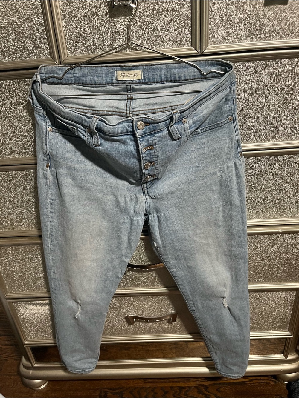 Madewell Light Blue Highrise Skinny Jeans Buttonfly Distressed